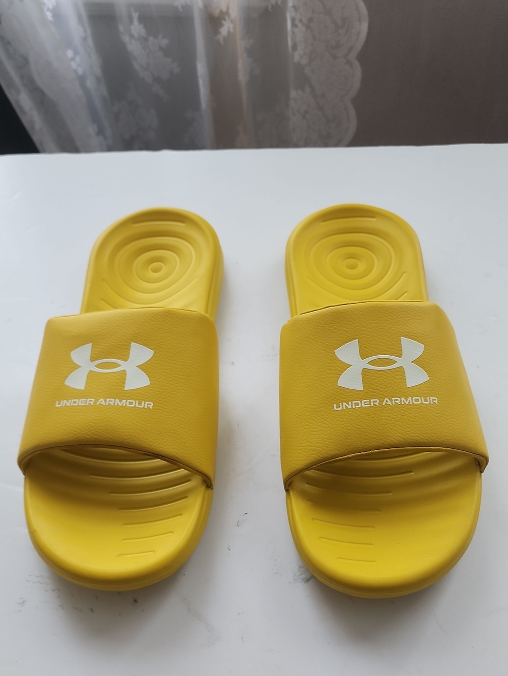 Under Armour Yellow Men's Slide Sandals with White Logo